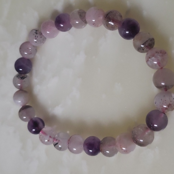 Natural Brazil Super Seven Melody Amethyst Crystal Round Beads 7mm Bracelet - Picture 3 of 4